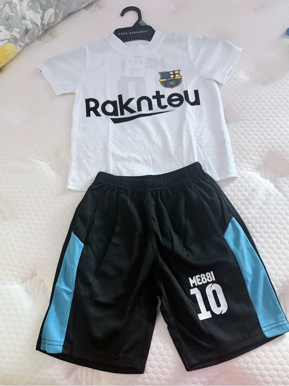 White Kids Soccer Tee & Black Athletic Shorts Set